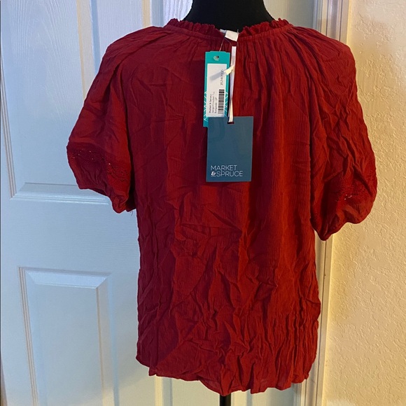 MARKET & SPRUCE Jacqui Crochet Top Burgundy - LP - Picture 7 of 11